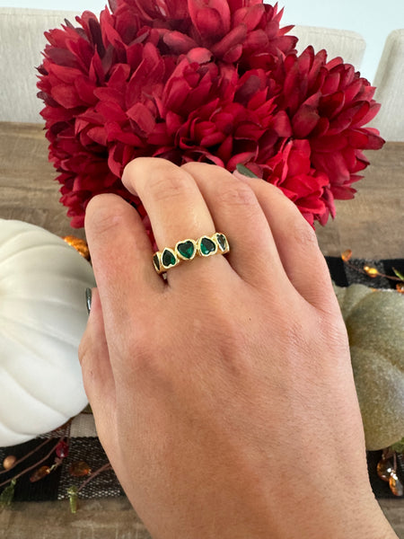 Color Bezel Heart Rings