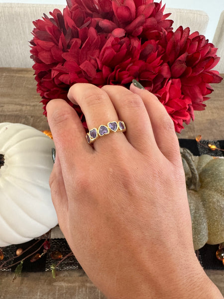 Color Bezel Heart Rings