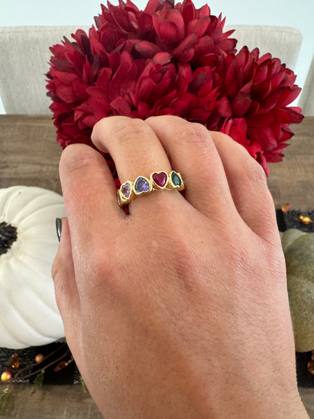 Color Bezel Heart Rings